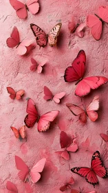 Soft pink butterflies drift gently across a textured wall