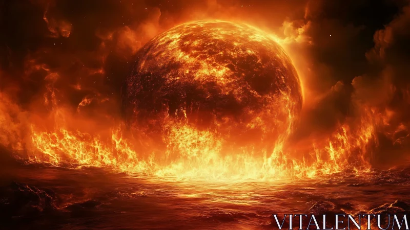 Cataclysmic Solar Emergence: Molten Sphere Erupting Through Incandescent Plasma Veil.