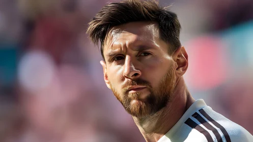 Intense footballer portrait under shallow depth-of-field stadium light