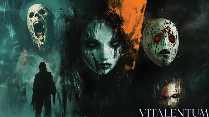 Haunting faces in the dark invite a chilling, curious gaze.