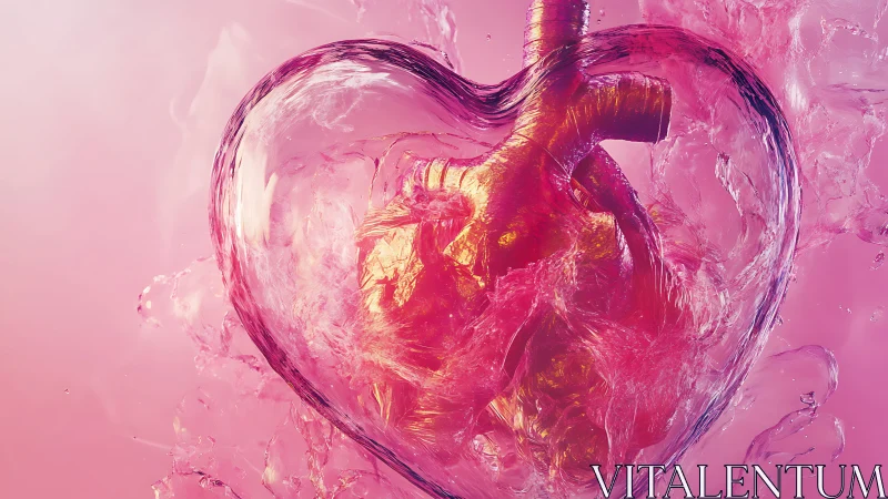 Crystalline Heart Rendered in Magenta and Gold Light