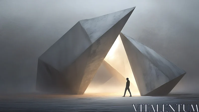 Geometric Portal: Monumental Concrete Structure with Interior Luminescence.