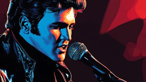 Retro singer portrait glows in bold neon stage lighting.