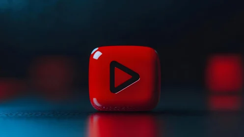 3D YouTube Play Button Icon on Dark Background, Modern Style.