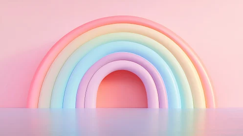 Pastel multi-arch rainbow structure on reflective surface