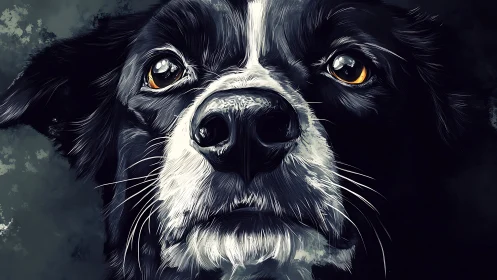 Digital border collie portrait with intense amber gaze.