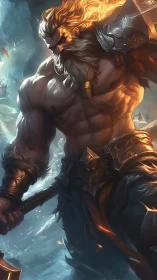 Armored warrior stands in icy environment with weapon ready