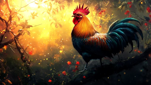 Golden Hour Rooster's Radiant Perch.