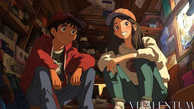 Sunlit attic hideout where baseball caps guard big dreams.