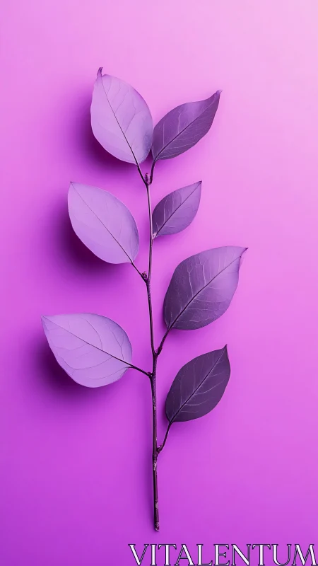 Minimalist magenta botanical stem with duotone leaves.