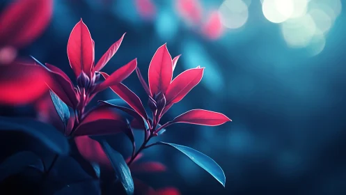 Vibrant Red Flowers Backlit Against Bokeh Blue and Pink Atmospheric Gradient