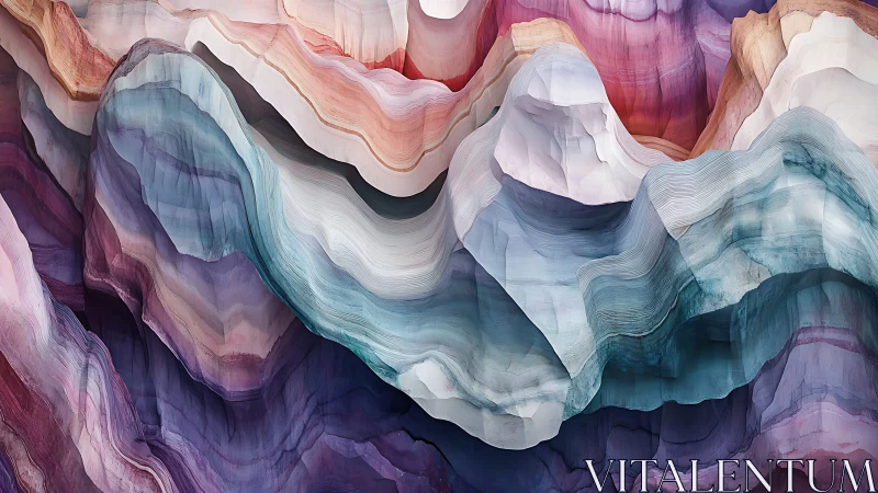 Layered iridescent canyon strata in flowing abstract relief