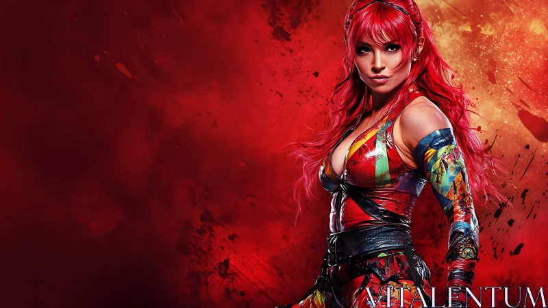 Dynamic red-haired warrior in high-contrast digital painting portrait