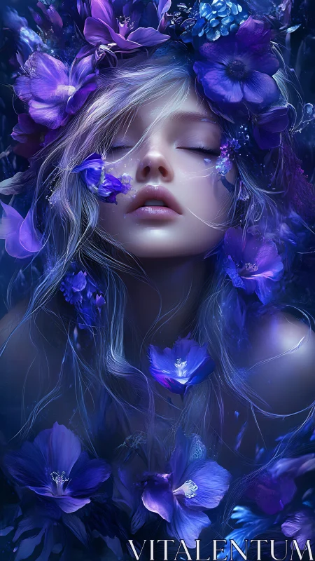 Moonlit blossom muse adrift in a violet dream tide.