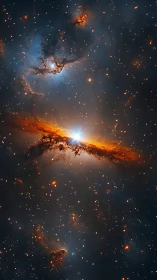 Digital painting of stellar eruption with axial nebular symmetry.