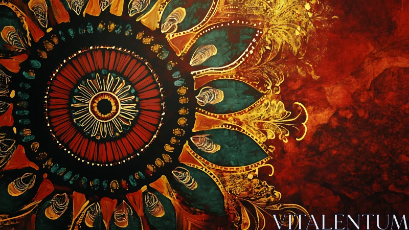 Radial mandala pattern intersects ornate floral segments