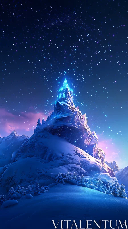 Starlit glacier spire humming under a dream-blue sky.