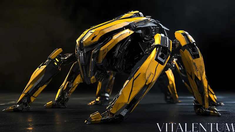 Quadrupedal yellow combat mech with high-gloss chassis.