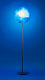 Moonlit blue floor lamp casting gentle celestial glow.