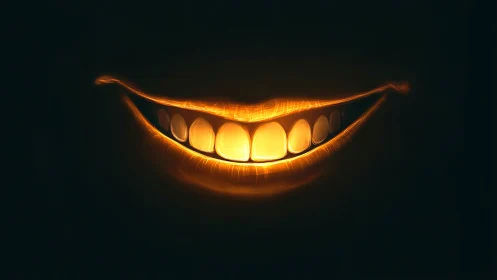 Luminous stylized smile rendered with neon edge lighting and glow shading