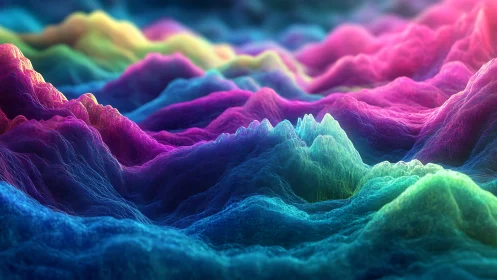 Neon volumetric terrain renders undulating abstract data waves