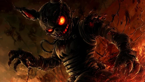 Hellfire animatronic horror in dynamic digital painting.