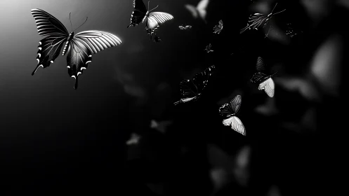 Nocturne of luminous butterflies adrift on velvet dark.