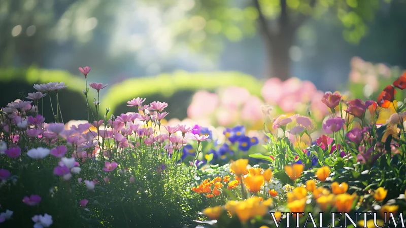 Garden in Full Bloom. Colorful Flowers in Sunlight.