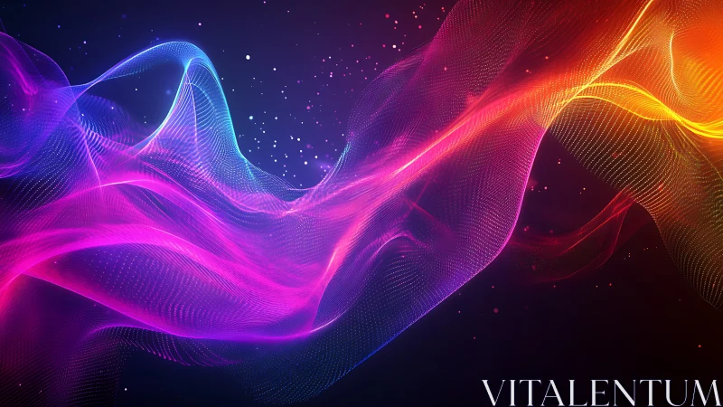 Neon light waves flow across a dark space in vivid motion