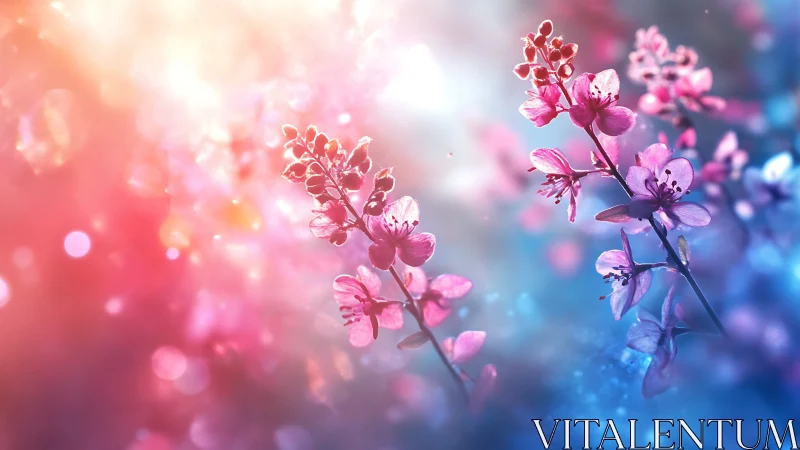 Cherry blossoms glow against ethereal bokeh in soft focus