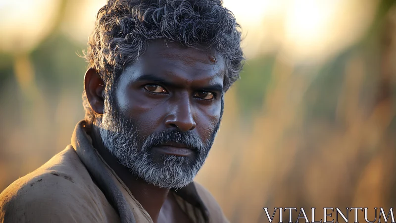 Sunlit gaze carves quiet strength into weathered dusk