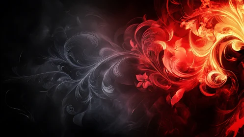 Bilateral abstract floral energy swirl with red to black gradient