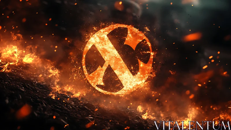 Incandescent Radioactive Symbol Engulfed in Pyrogenic Particle Dynamics.