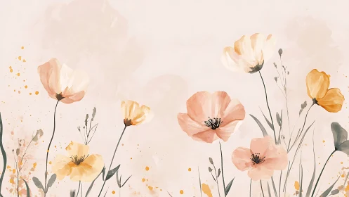 Soft Garden Blooms in Gentle Watercolor Style.