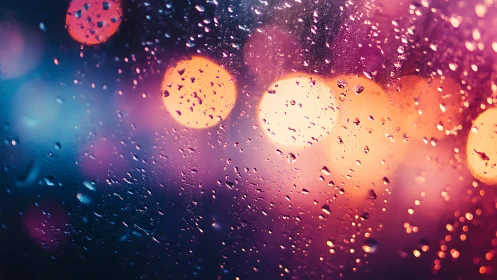 Rain-kissed neon bokeh whispers over midnight city glass.