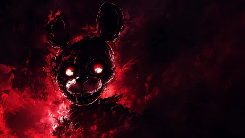 Red-lit stylized rabbit skull in dark abstract digital field.