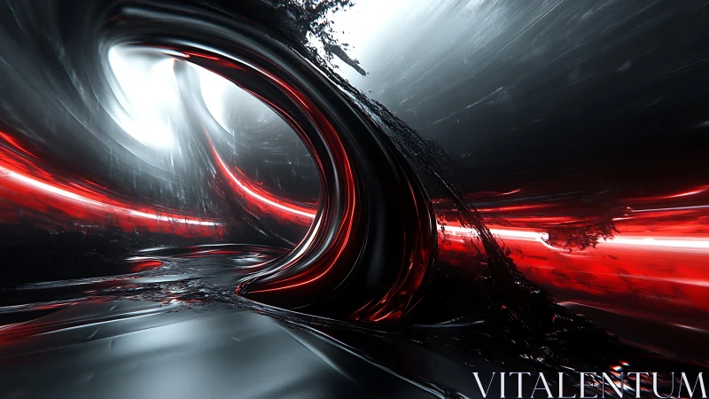 High-gloss toroidal tunnel with red emissive streaks and motion blur