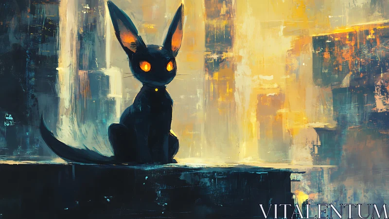 Nocturnal foxlike silhouette with glowing ember eyes.