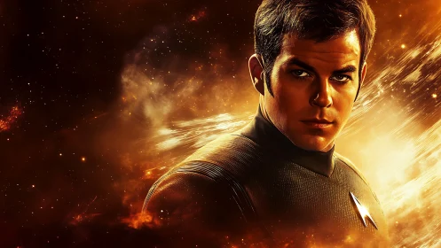 Starfleet officer portrait amid dynamic nebular light field