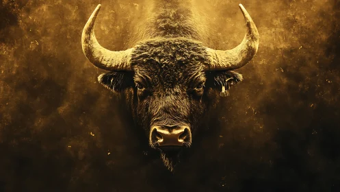 Golden bull portrait with dramatic textured lighting.