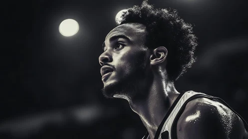 Focused under arena lights, a quiet basketball moment.