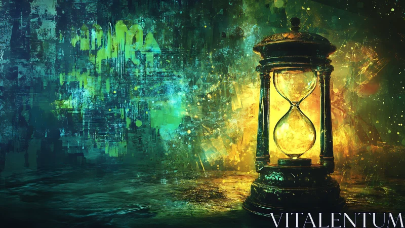 Glimmering hourglass lamp glows warmly in swirling colors