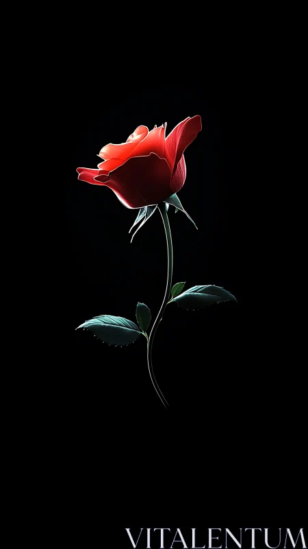 A Single Red Rose Glows Against the Darkness.