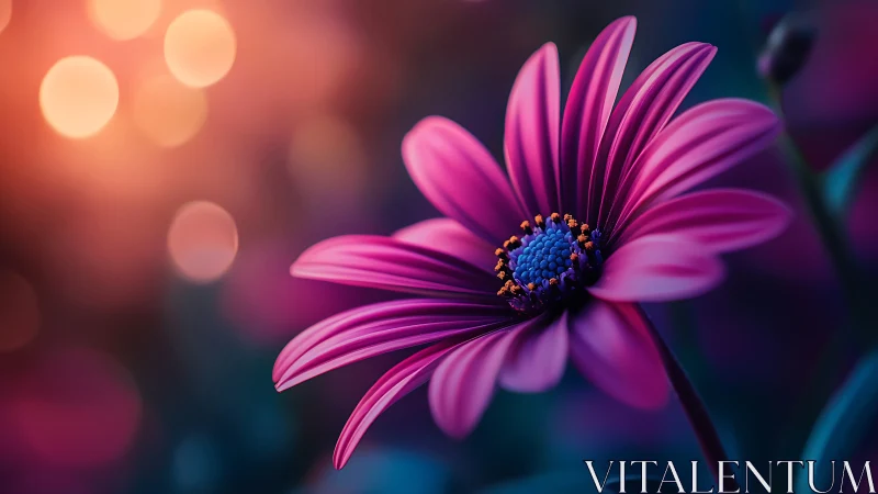Magenta Daisy with Dual-Tone Bokeh Composition.