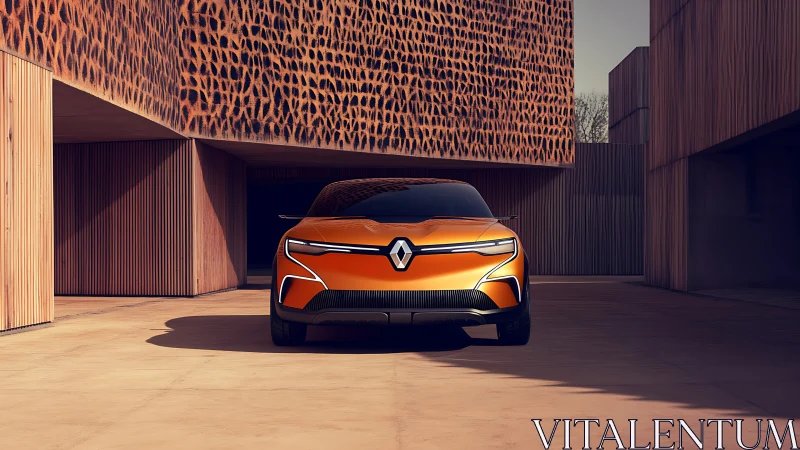 Electric concept car aligns with geometric architectural facade