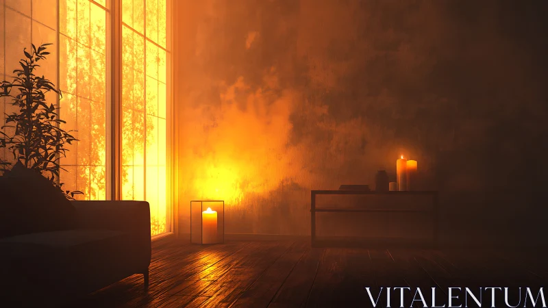 Sunset Interior with Warm Light Through Windows