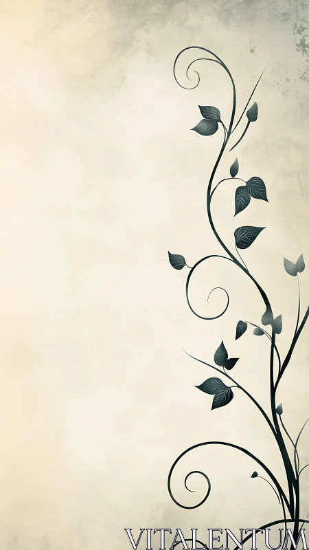 Curvilinear vine motif ascends along textured neutral ground