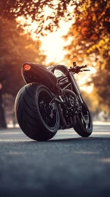 Low-angle view captures custom cafe racer with oversized rear tire