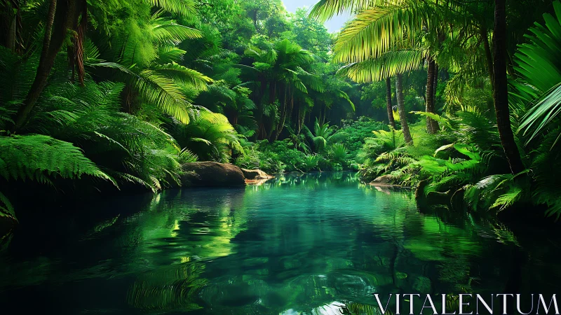 Dense tropical river corridor under uniform green canopy.