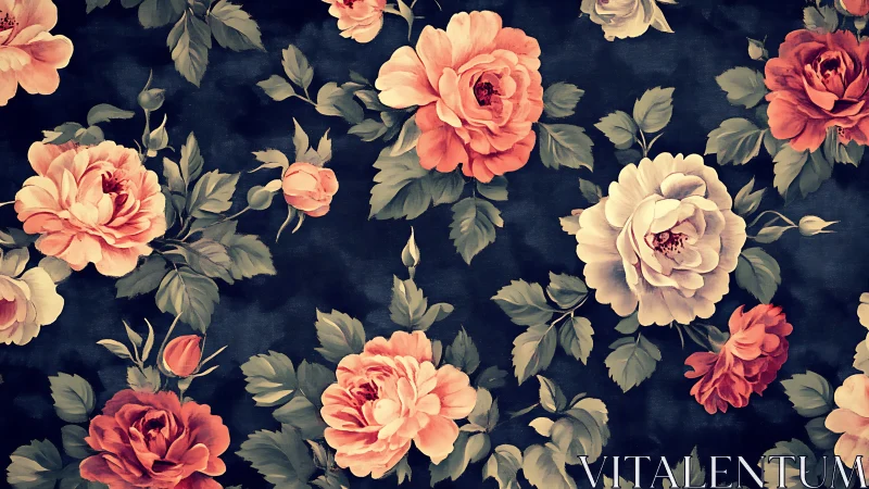 Midnight roses drift like painted constellations across velvet